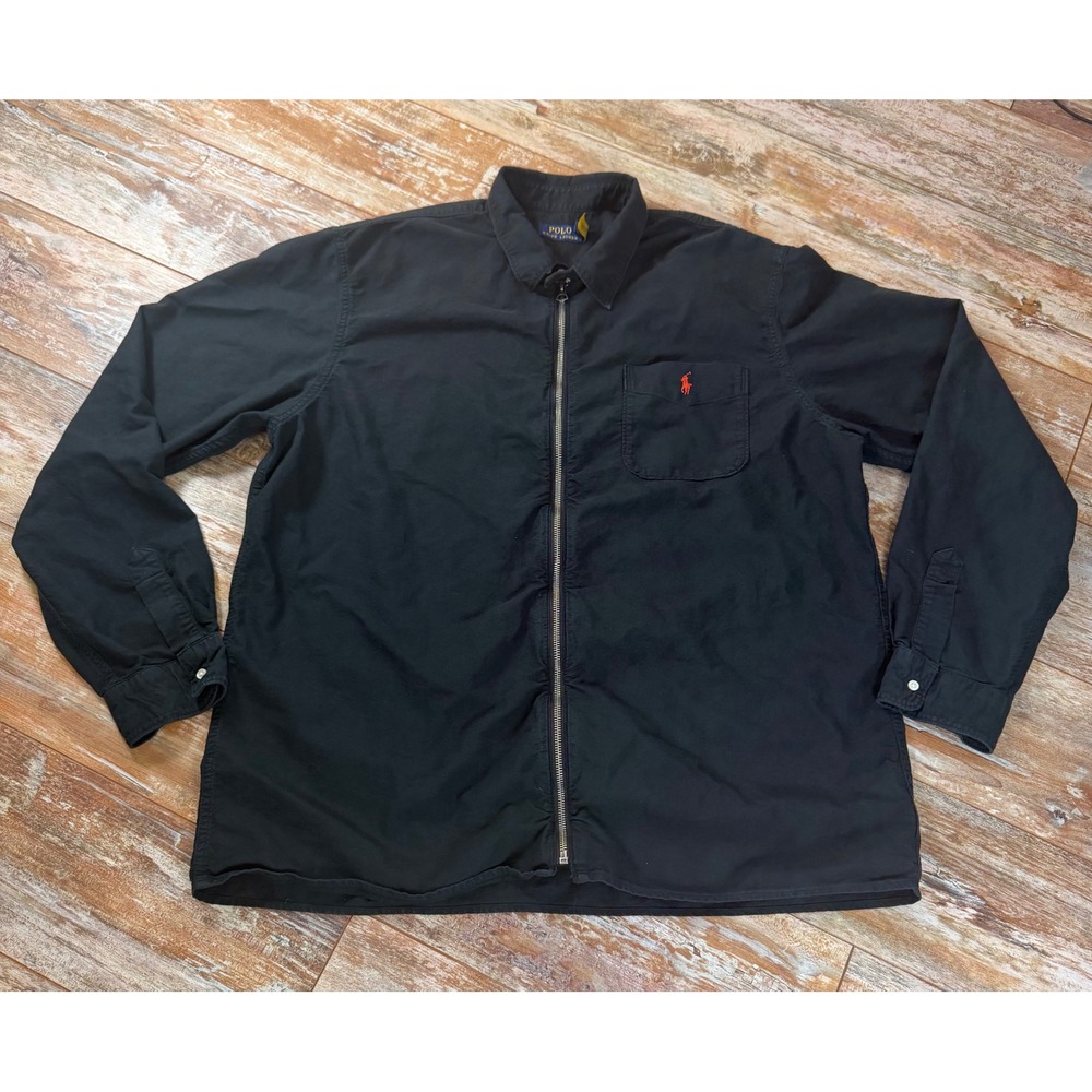 Polo Ralph Lauren Mens XL Black Full Zip Cotton Twill Shirt Jacket Red Pony